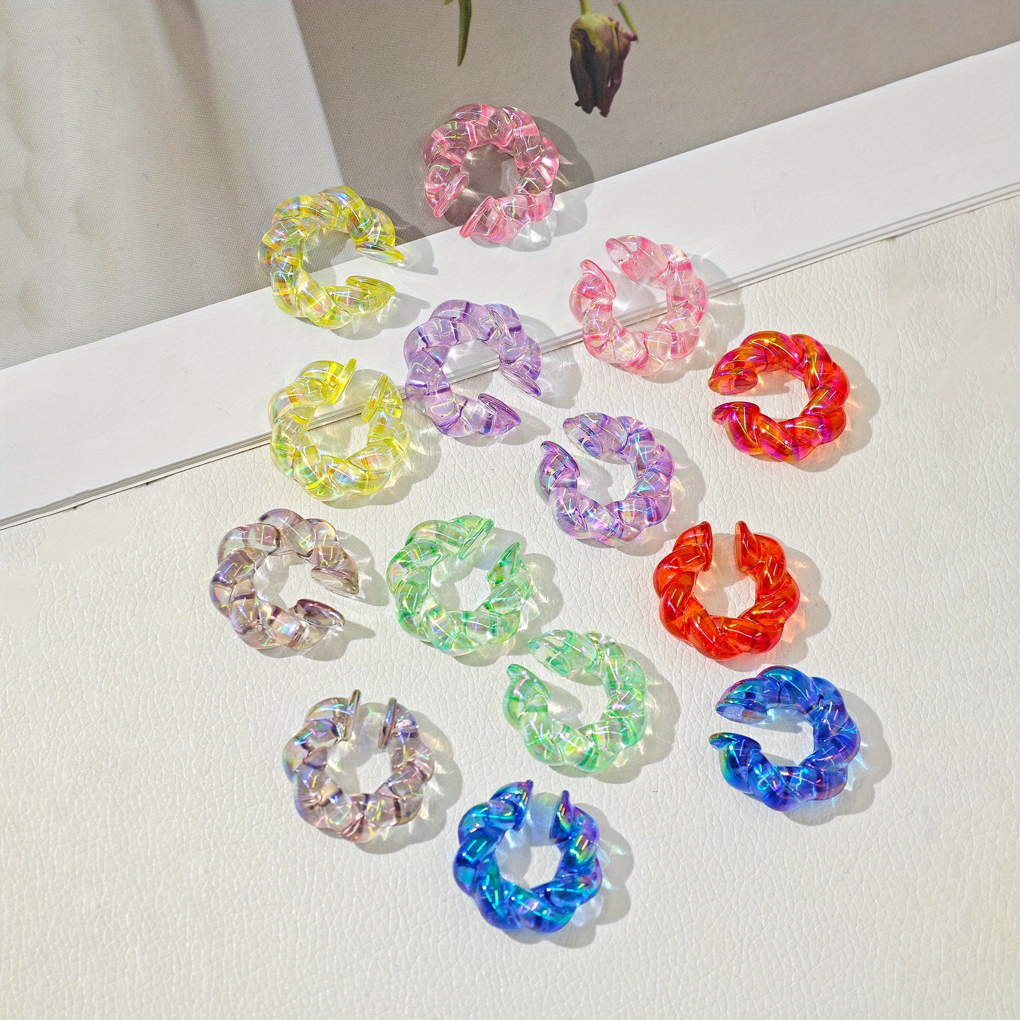 2pcs Acrylic Twist Ear Clips Earring Set Dopamine Colorful No Piercing